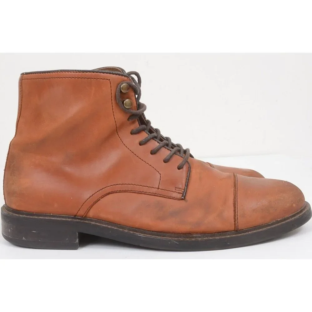 Aston Grey Biressa Brown Leather Zip Lace Ankle Chukka Boots Men's‎ Size 10.5